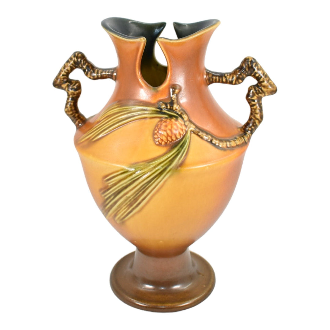 Roseville Pine Cone Brown 1940 Vintage Art Pottery Ceramic Vase 848-10 - Just Art Pottery