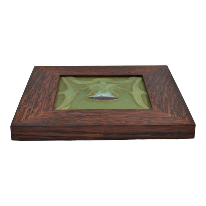 Rookwood Faience Arts And Crafts Pottery Blue Thistle Green Framed CeramicTile - Just Art Pottery