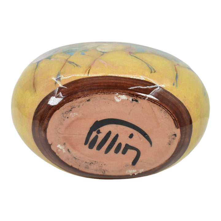 Pillin Studio Art Pottery Hand Painted Horses Yellow Ceramic Pillow Vase - Just Art Pottery