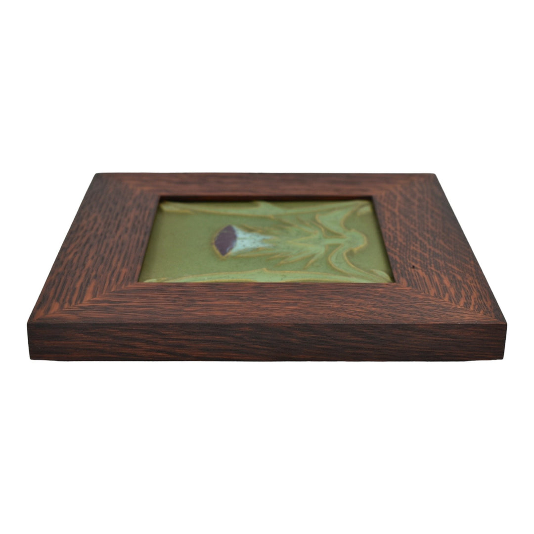 Rookwood Faience Arts And Crafts Pottery Blue Thistle Green Framed CeramicTile - Just Art Pottery