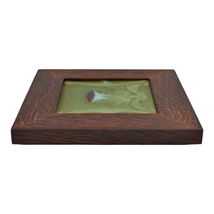 Rookwood Faience Arts And Crafts Pottery Blue Thistle Green Framed CeramicTile - Just Art Pottery
