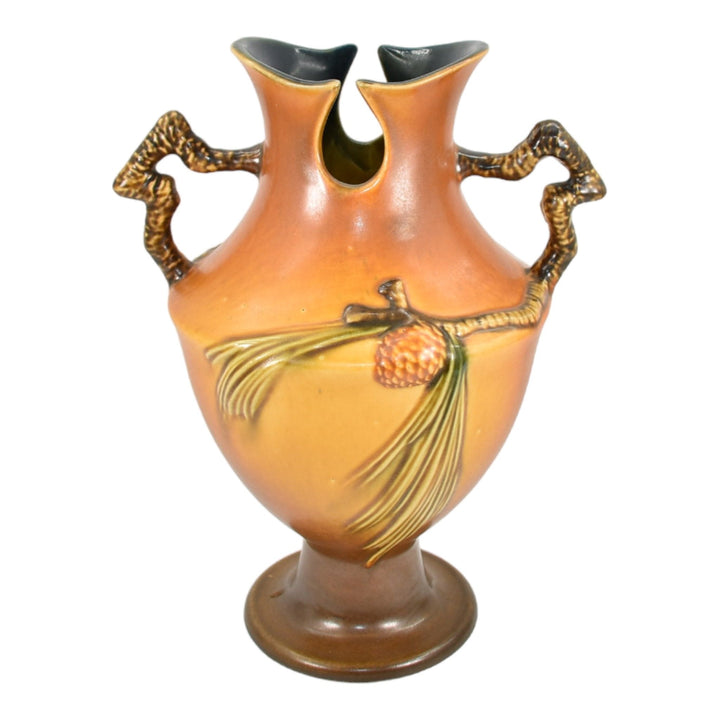 Roseville Pine Cone Brown 1940 Vintage Art Pottery Ceramic Vase 848-10 - Just Art Pottery