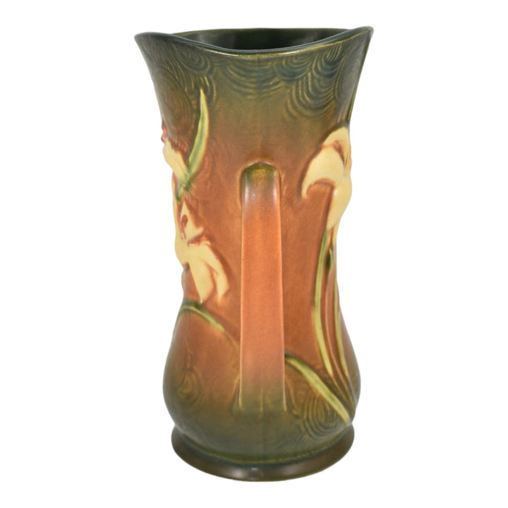 Roseville Zephyr Lily 1946 Vintage Mid Century Modern Pottery Brown Vase 135-9 - Just Art Pottery