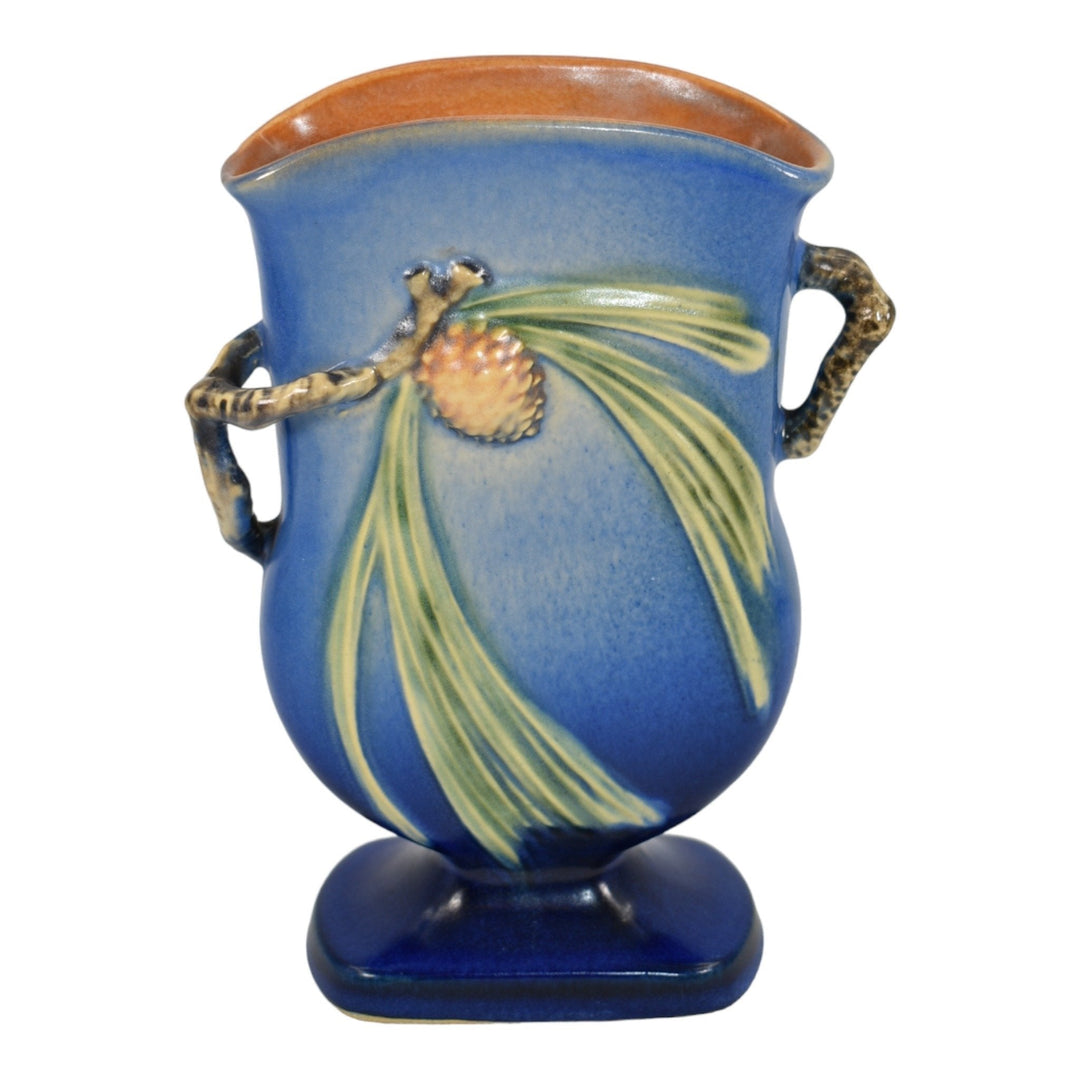 Roseville Pine Cone Blue 1936 Vintage Art Pottery Ceramic Pillow Vase 121-7 - Just Art Pottery