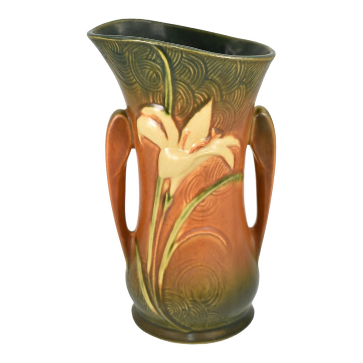 Roseville Zephyr Lily 1946 Vintage Mid Century Modern Pottery Brown Vase 135-9 - Just Art Pottery
