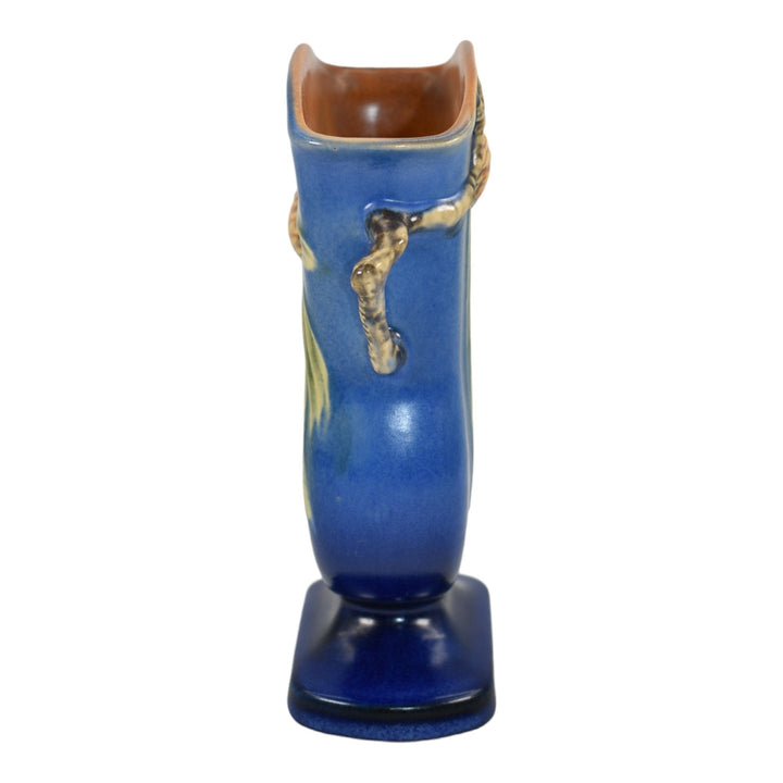 Roseville Pine Cone Blue 1936 Vintage Art Pottery Ceramic Pillow Vase 121-7 - Just Art Pottery