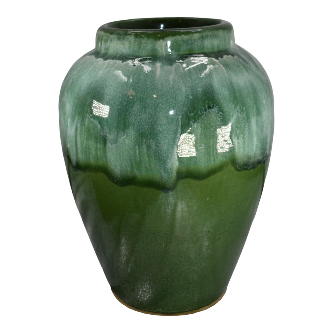 Robinson Ransbottom Ohio Pottery Green With White Drip Large Oil Jar Vase No 139 - Just Art Pottery