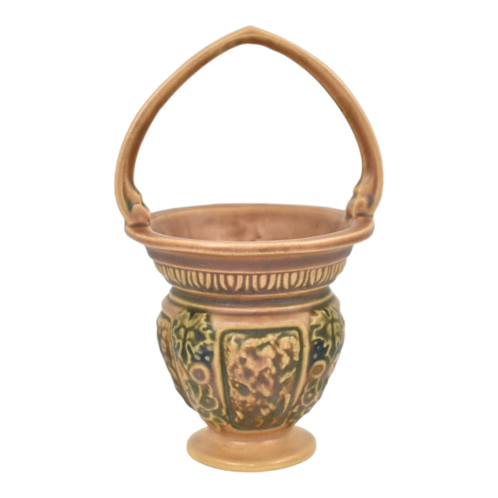 Roseville Florentine I Brown 1924 Vintage Art Pottery Ceramic Basket 320-6 - Just Art Pottery