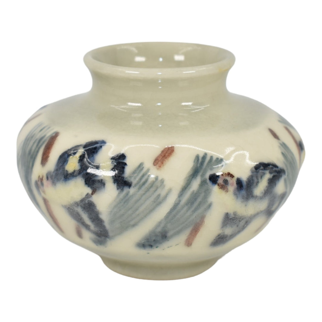 Rookwood 1945 Vintage Mid Century Modern Pottery Flying Birds Vase 6548 - Just Art Pottery