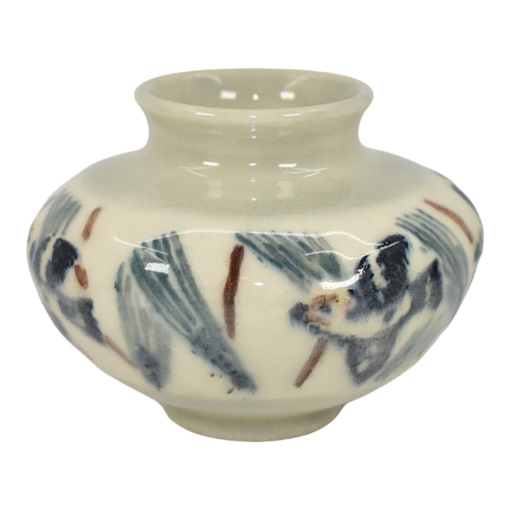 Rookwood 1945 Vintage Mid Century Modern Pottery Flying Birds Vase 6548 - Just Art Pottery