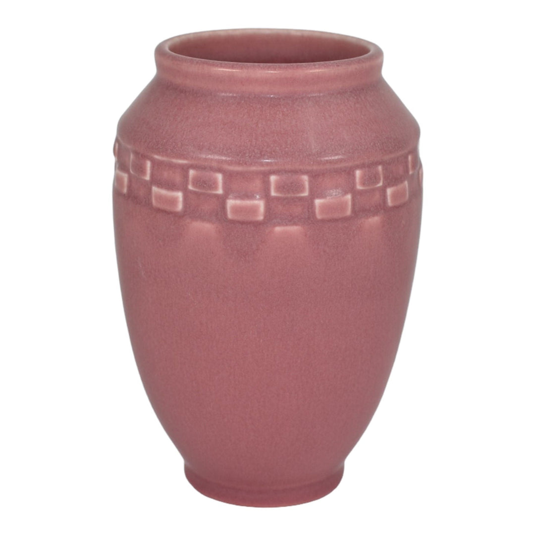 Rookwood 1928 Vintage Art Deco Pottery Matte Pink Geometric Ceramic Vase 2284 - Just Art Pottery