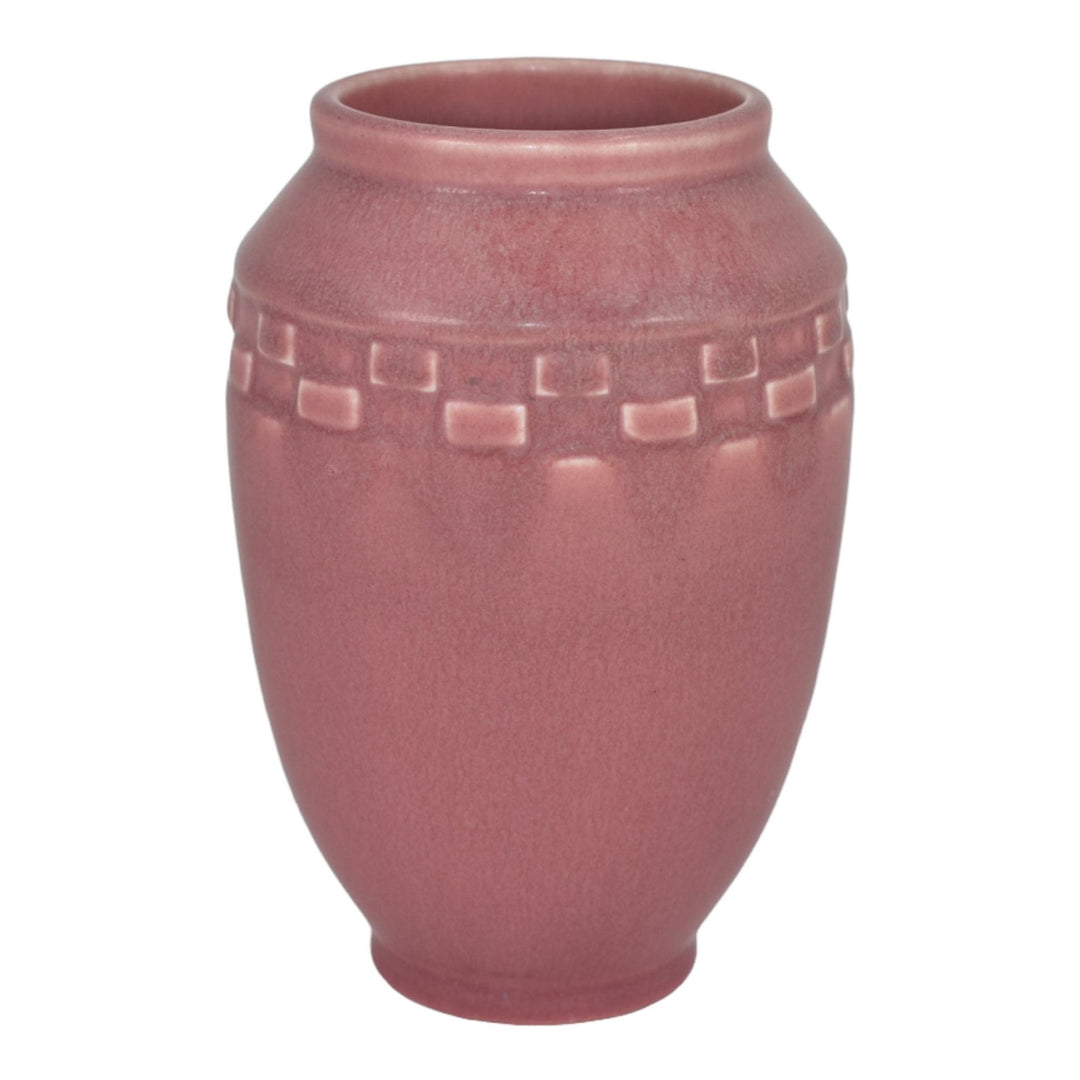 Rookwood 1928 Vintage Art Deco Pottery Matte Pink Geometric Ceramic Vase 2284 - Just Art Pottery