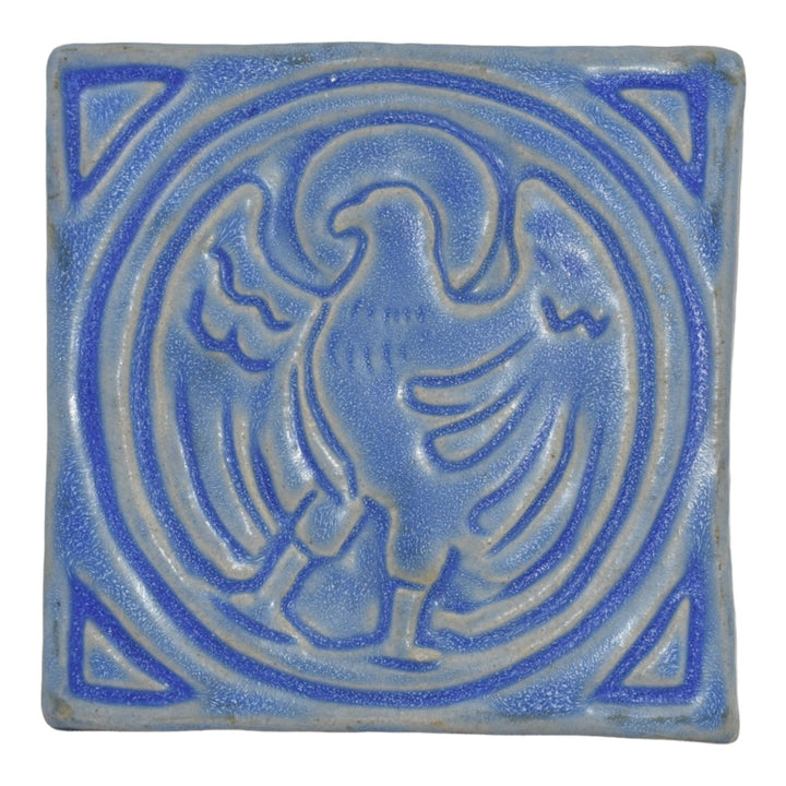 Pewabic 2001 Art Pottery Matte Blue Eagle Bird Large Ceramic Tile - Just Art Pottery