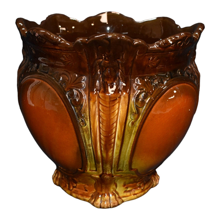 Weller Blended Majolica 1900s Vintage Pottery Brown Ceramic Jardiniere Planter - Just Art Pottery