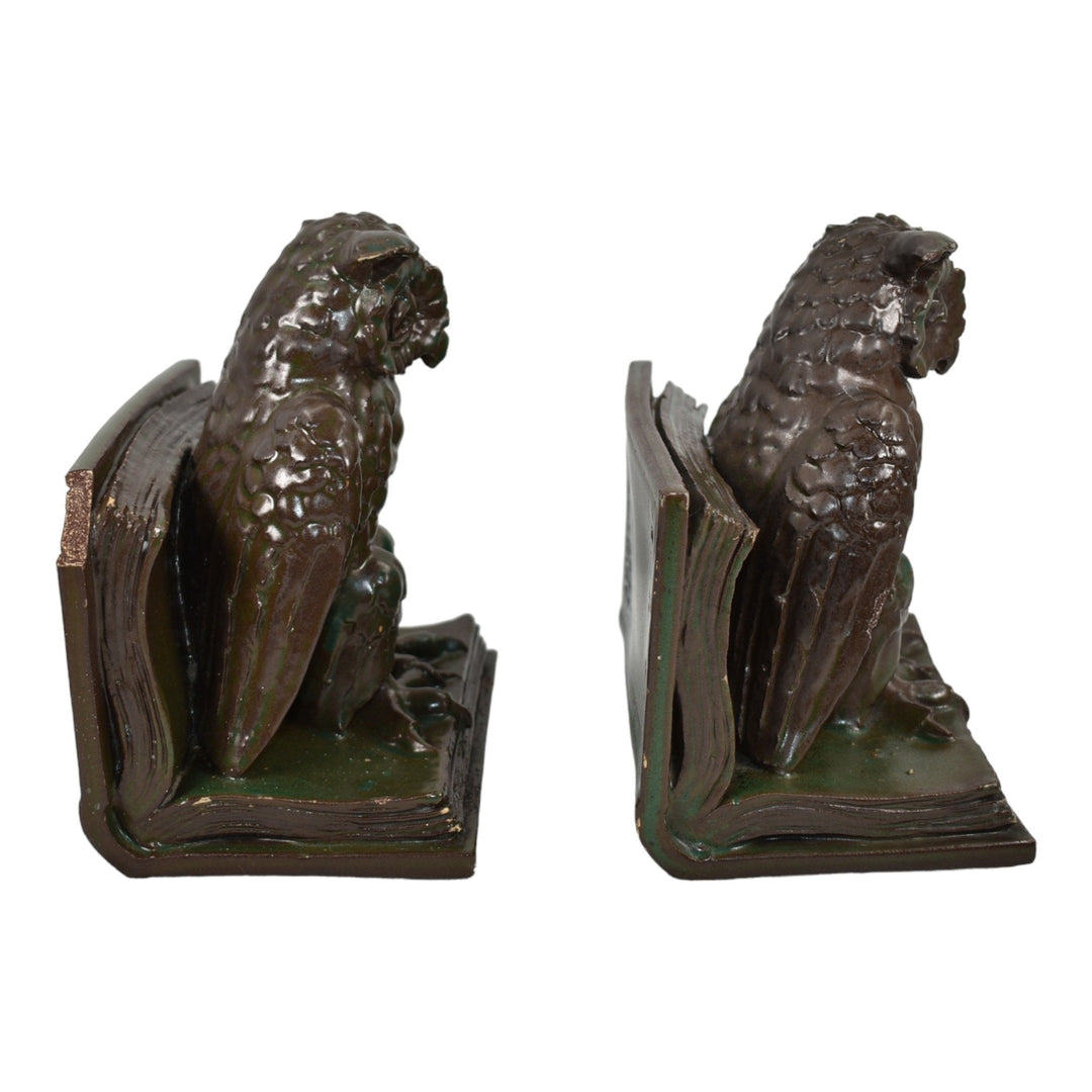 Advance Terra Cotta Chicago Illinois Vintage Art Pottery Brown Owl Bookends - Just Art Pottery