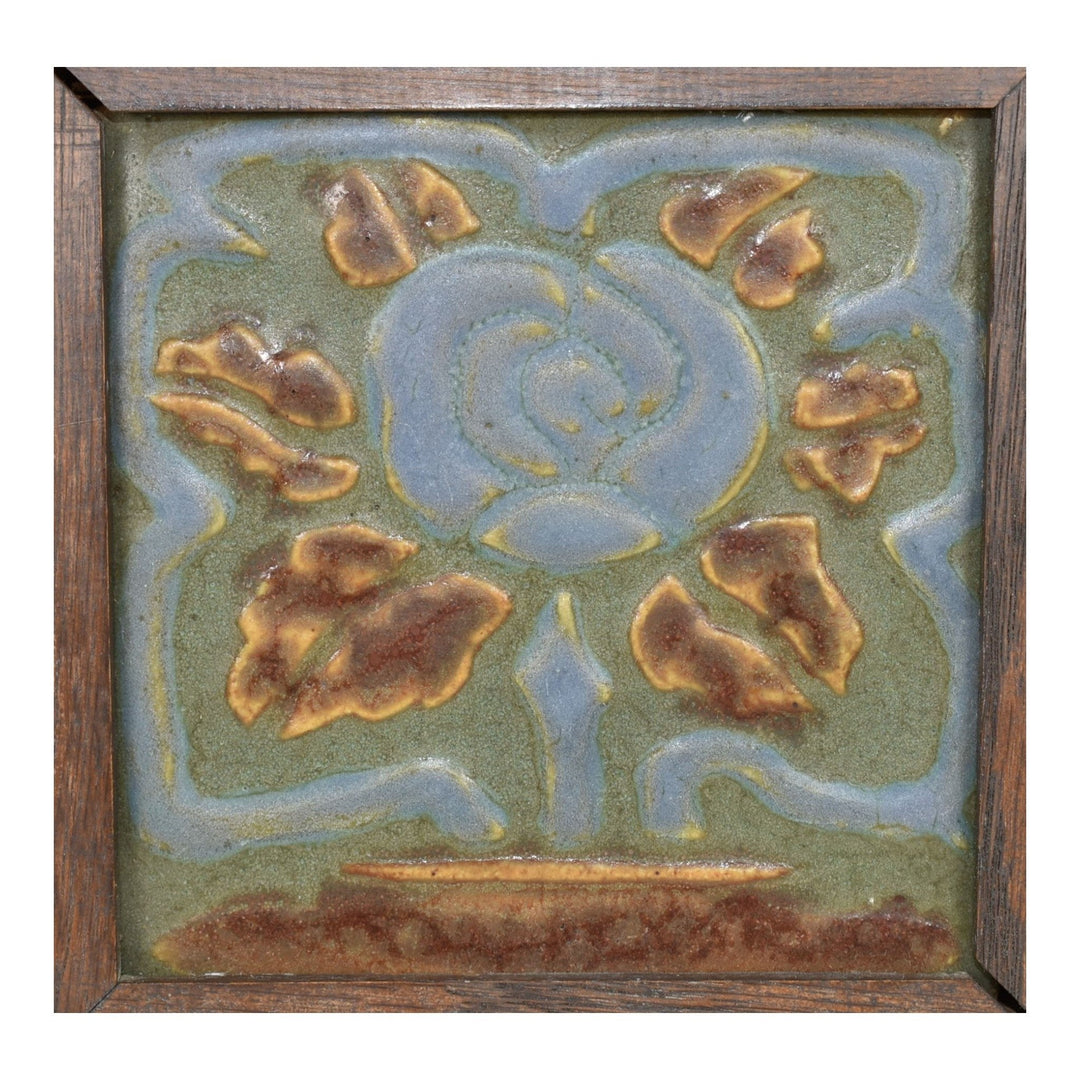Rookwood Faience Vintage Arts And Crafts Pottery Floral Ceramic Framed Tile - Just Art Pottery