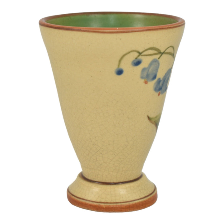 Weller Bonito 1927-33 Art Pottery Hand Painted Blue Bell Flower Flaring Rim Vase - Just Art Pottery