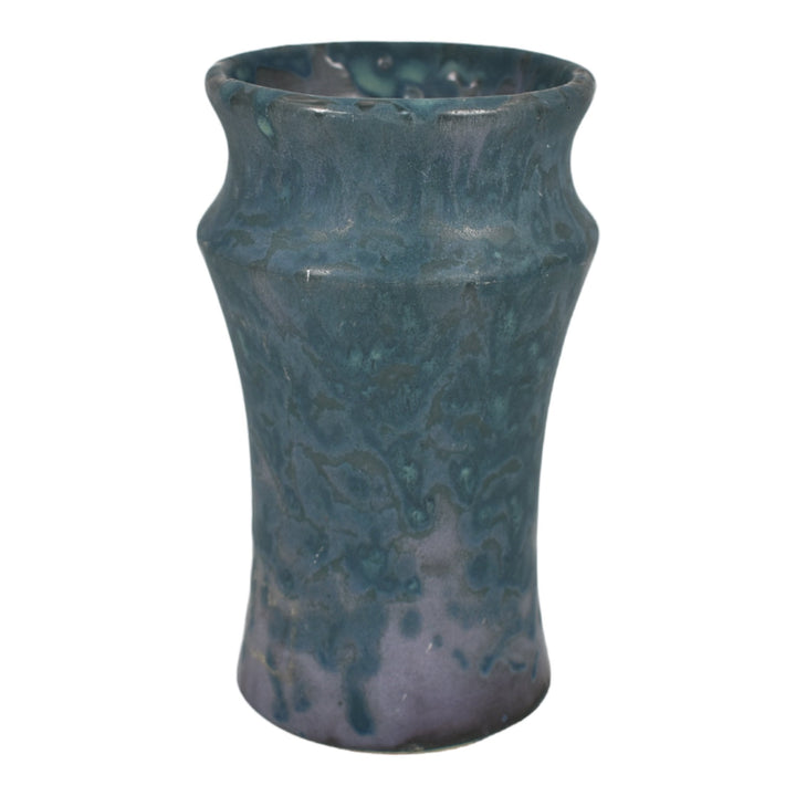 Robinson Ransbottom National Pottery 1930s Arts And Crafts Orchid Blue Drip Vase - Just Art Pottery