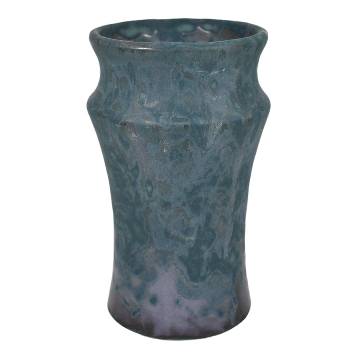 Robinson Ransbottom National Pottery 1930s Arts And Crafts Orchid Blue Drip Vase - Just Art Pottery