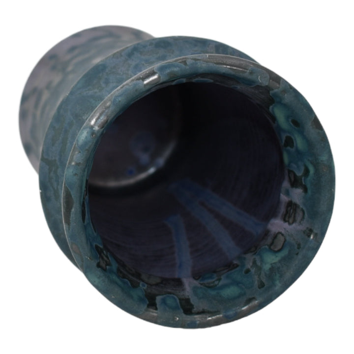Robinson Ransbottom National Pottery 1930s Arts And Crafts Orchid Blue Drip Vase - Just Art Pottery