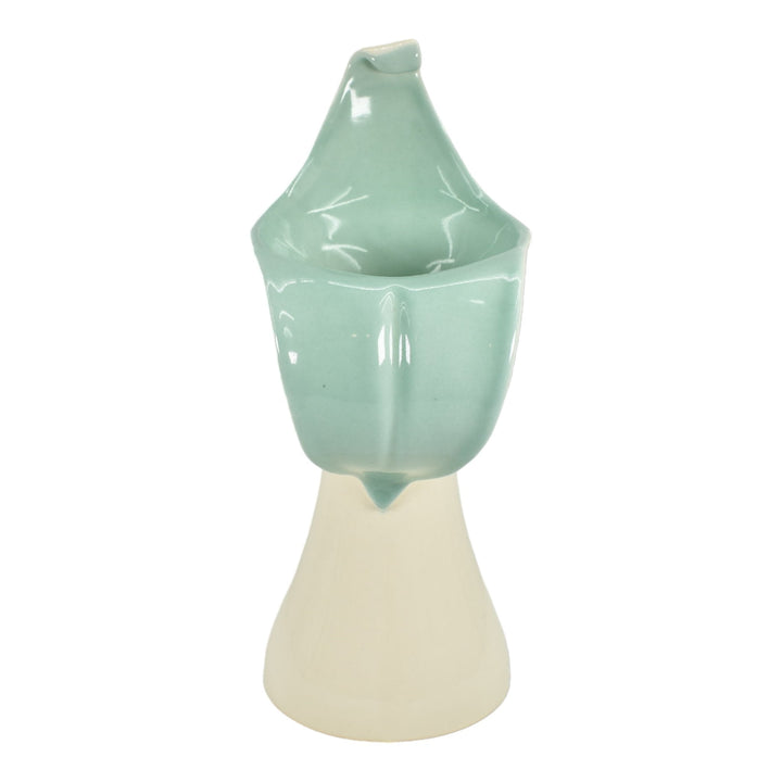 Erphila Czechoslovakian Vintage Art Pottery White Green Ceramic Vase 4051