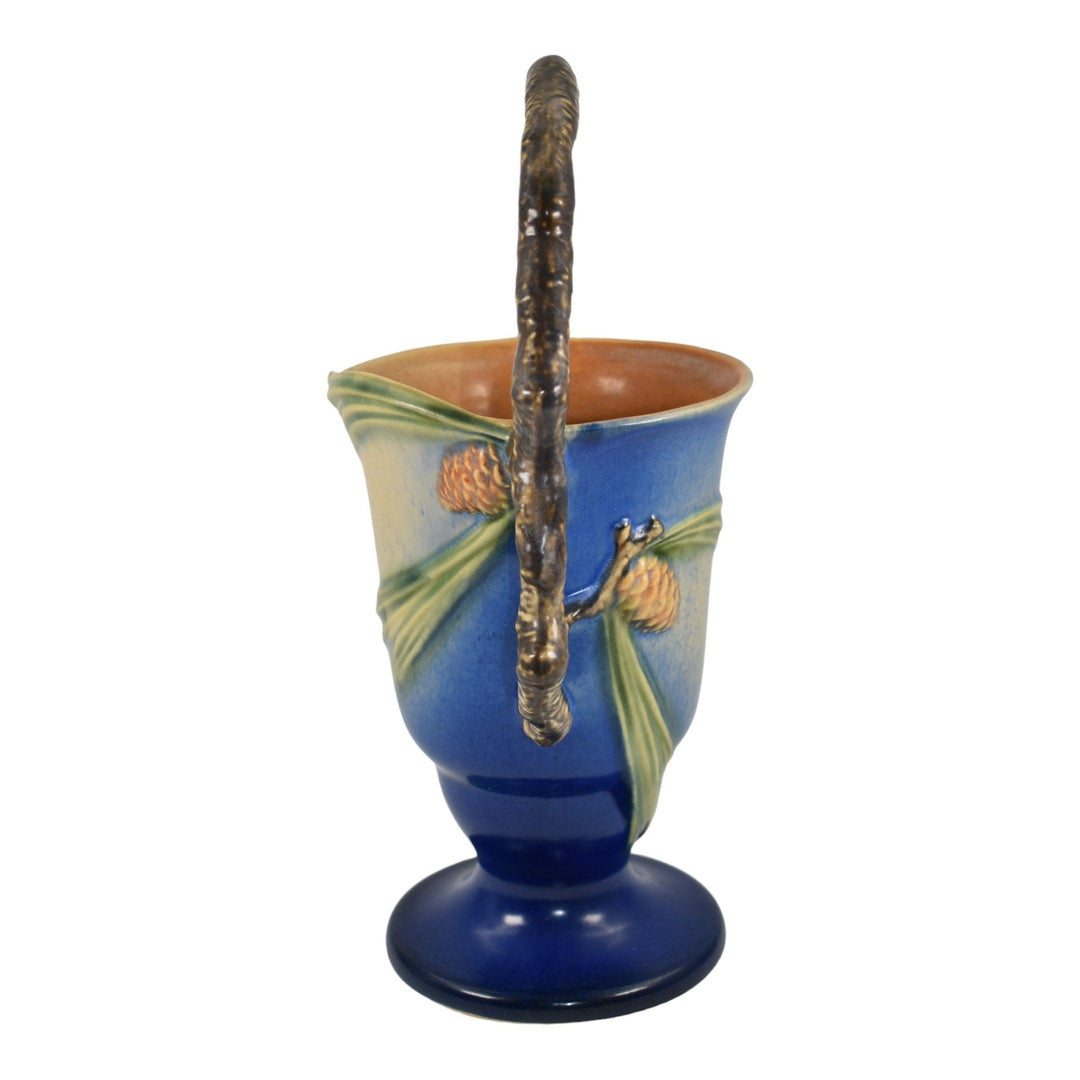 Roseville Pine Cone Blue 1940 Vintage Art Pottery Ceramic Basket 353-11 - Just Art Pottery