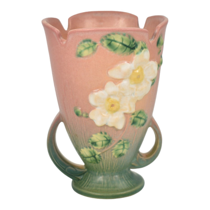 Roseville White Rose Pink 1940 Vintage Art Pottery Ceramic Vase 980-6 - Just Art Pottery