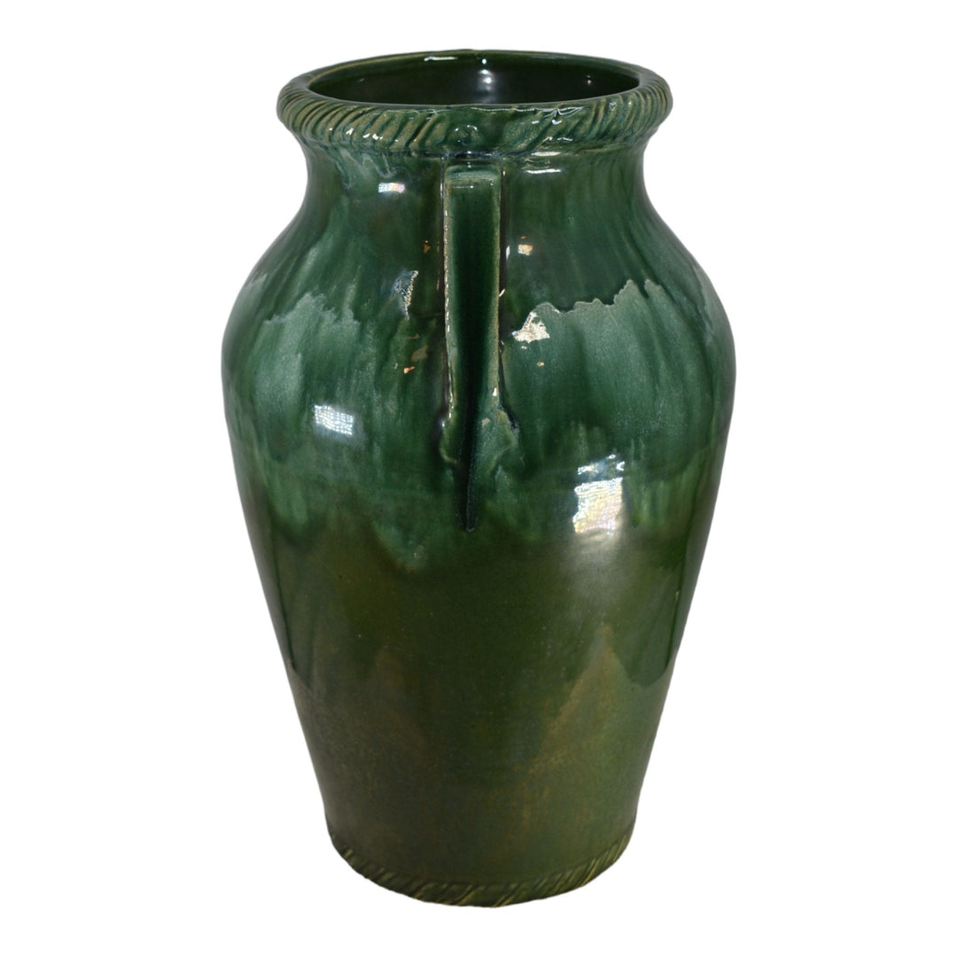 Robinson Ransbottom Ohio Pottery Vintage Green Ceramic Oil Jar Floor Vase 155 - Just Art Pottery