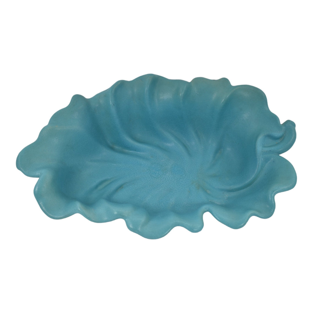Van Briggle 1950s Vintage Mid Century Modern Art Pottery Blue Leaf Ceramic Bowl - Just Art Pottery
