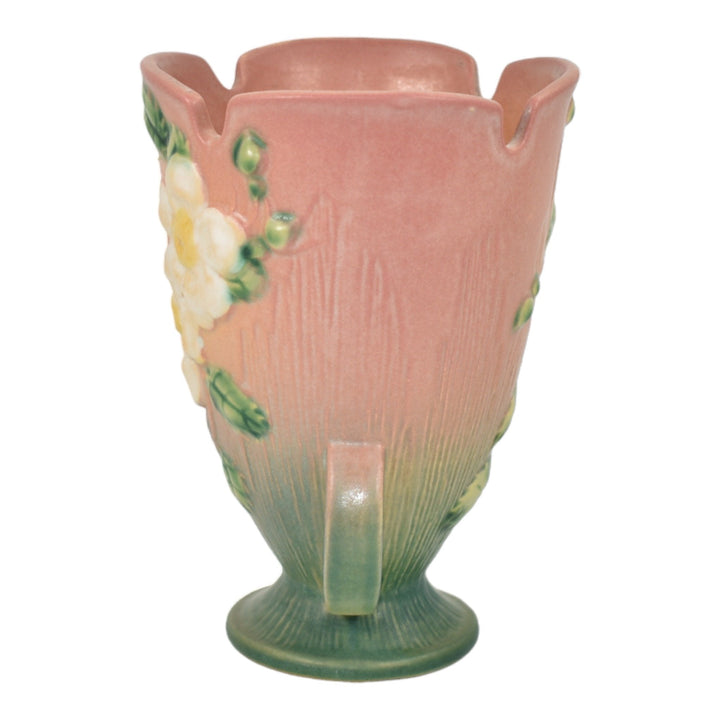 Roseville White Rose Pink 1940 Vintage Art Pottery Ceramic Vase 980-6 - Just Art Pottery