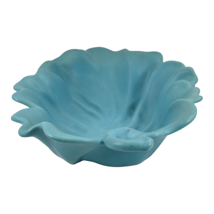 Van Briggle 1950s Vintage Mid Century Modern Art Pottery Blue Leaf Ceramic Bowl - Just Art Pottery