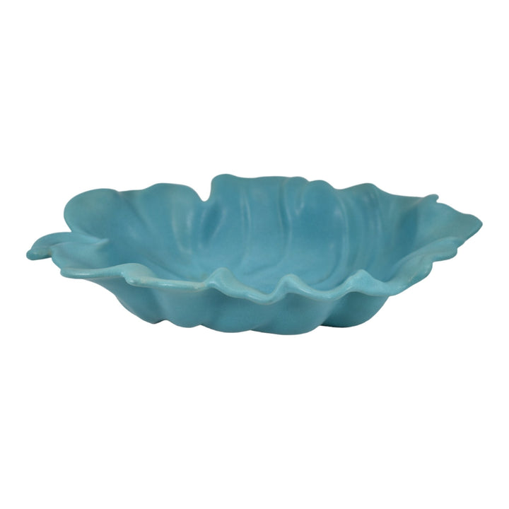 Van Briggle 1950s Vintage Mid Century Modern Art Pottery Blue Leaf Ceramic Bowl - Just Art Pottery