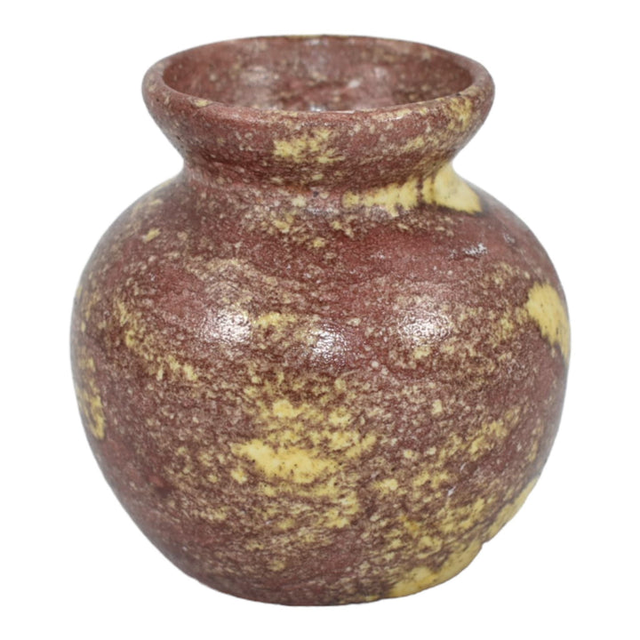 Vintage Art Pottery Mottled Brown Yellow Bulbous Ceramic Cabinet Vase - Just Art Pottery
