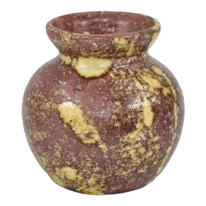 Vintage Art Pottery Mottled Brown Yellow Bulbous Ceramic Cabinet Vase - Just Art Pottery