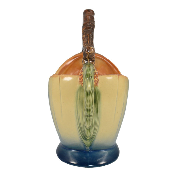 Roseville Pine Cone Blue 1953 Vintage Mid Century Modern Pottery Basket 408-6 - Just Art Pottery
