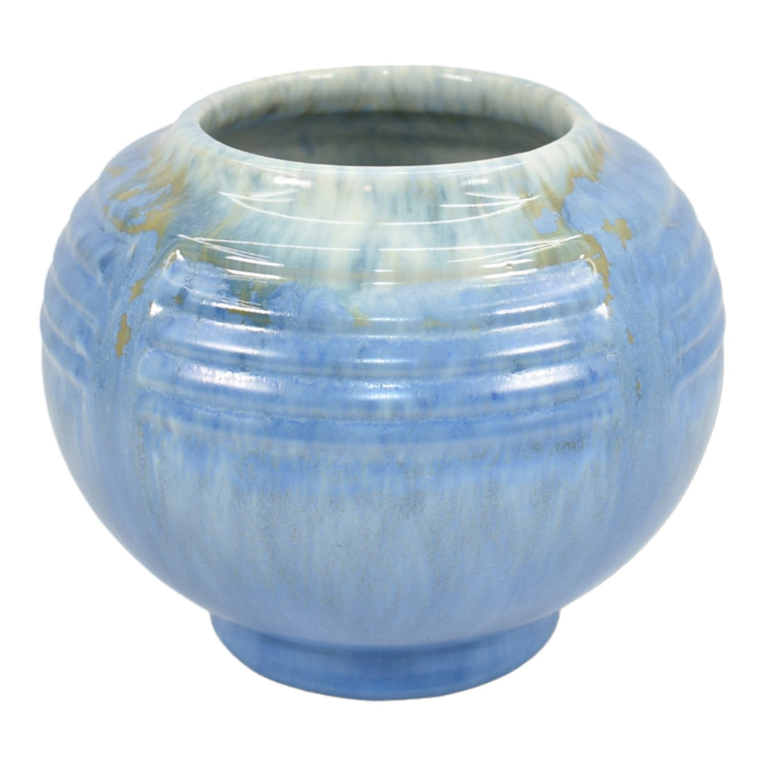 Roseville Tourmaline Blue 1933 Vintage Art Deco Pottery Round Ceramic Vase 238-5 - Just Art Pottery