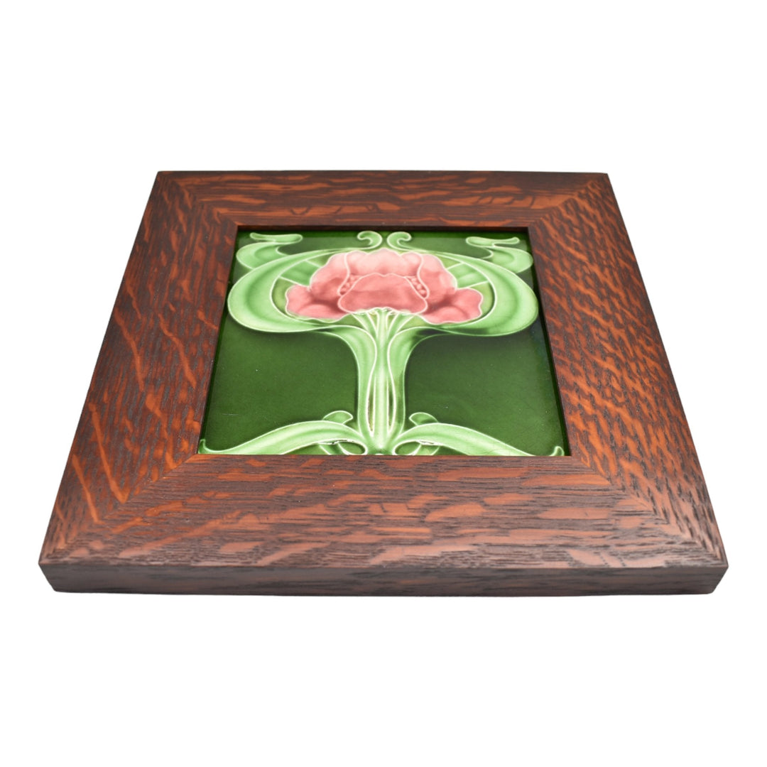 Rhodes Tile Company England 1900s Vintage Art Nouveau Pottery Floral Framed Tile - Just Art Pottery