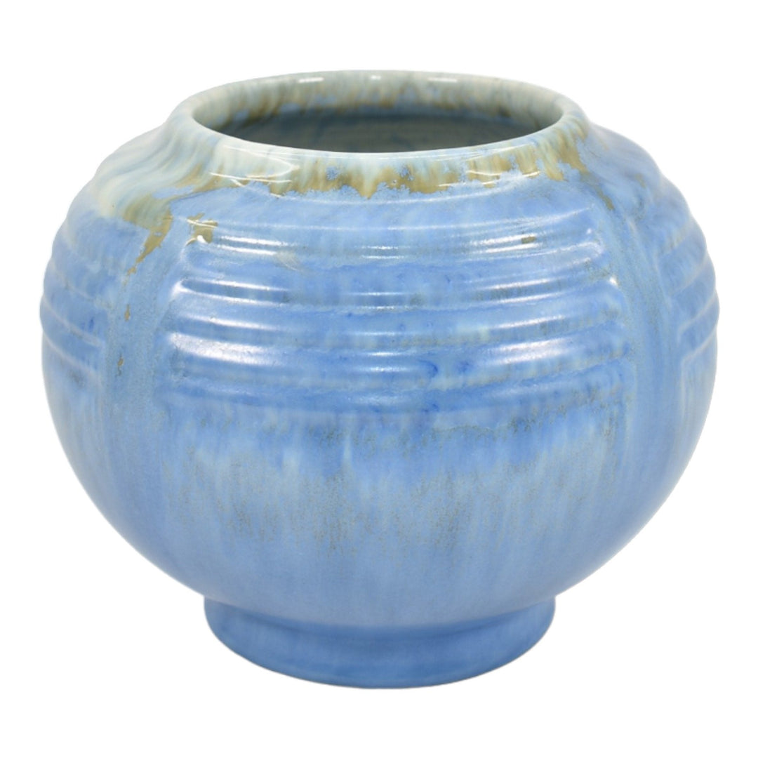 Roseville Tourmaline Blue 1933 Vintage Art Deco Pottery Round Ceramic Vase 238-5 - Just Art Pottery
