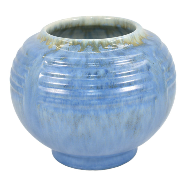 Roseville Tourmaline Blue 1933 Vintage Art Deco Pottery Round Ceramic Vase 238-5 - Just Art Pottery
