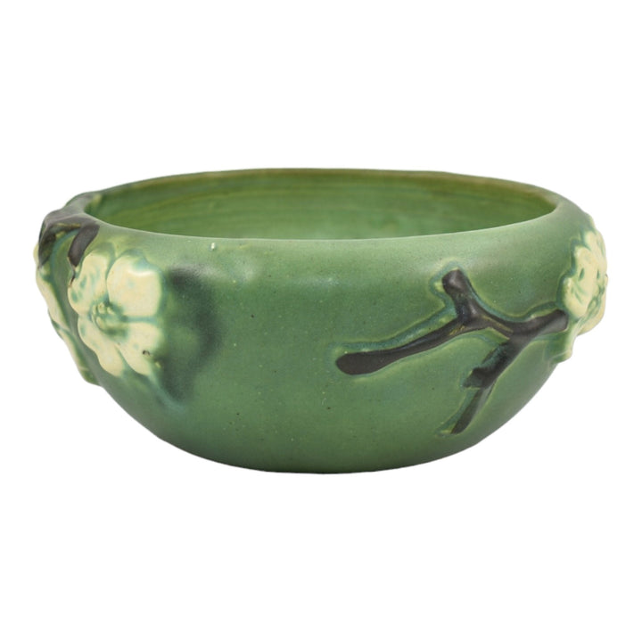 Roseville Dogwood Smooth Green 1920 Vintage Art Pottery Ceramic Bowl - Just Art Pottery