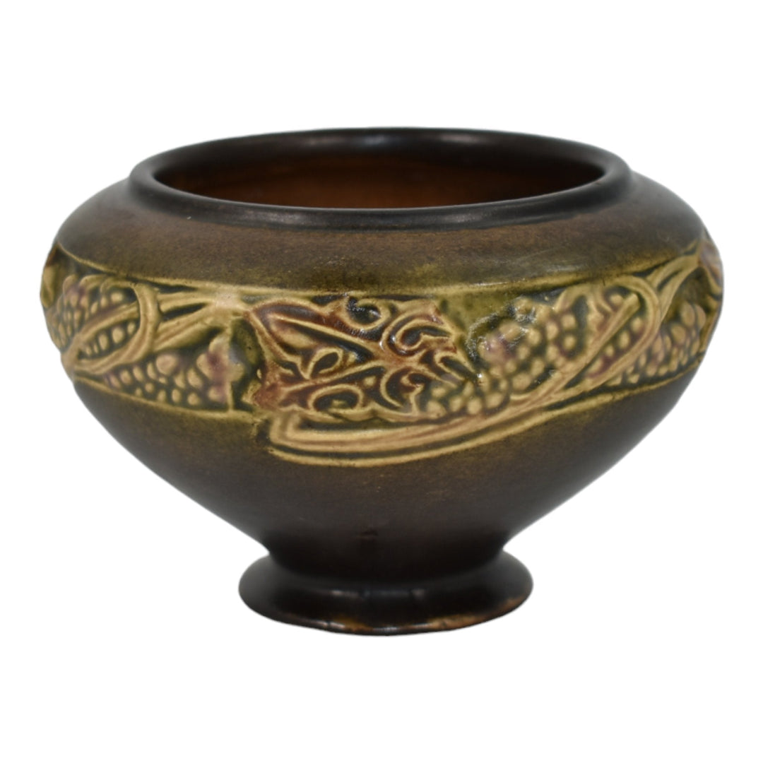 Roseville Rosecraft Vintage Brown 1925 Vintage Art Pottery Compote Bowl 9-3 - Just Art Pottery