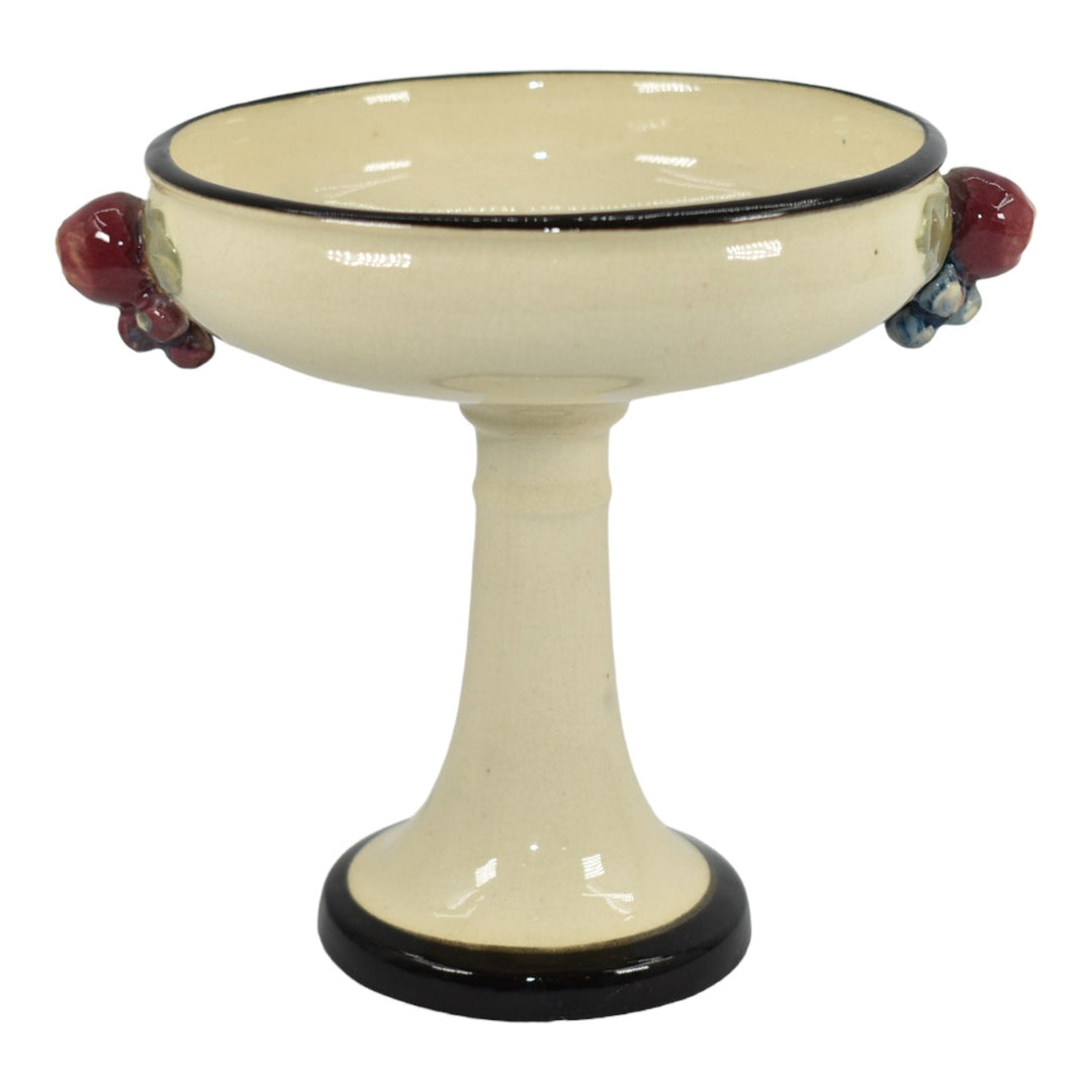Weller Noval 1920s Vintage Art Pottery Red Apple White Pedestal Bowl Compote - Just Art Pottery