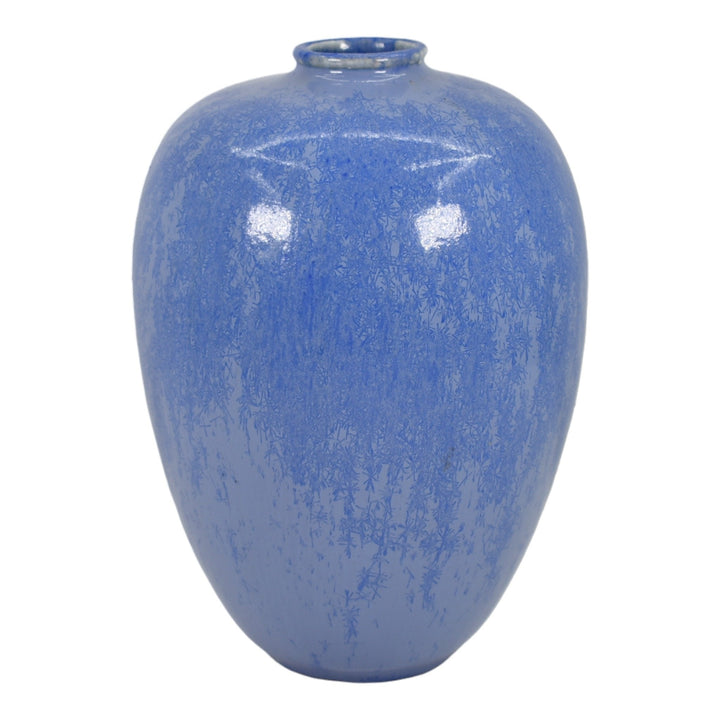 Teco Vintage Arts And Crafts Pottery Blue Ovoid Porcelain Vase 176 - Just Art Pottery