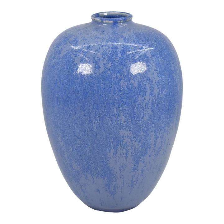 Teco Vintage Arts And Crafts Pottery Blue Ovoid Porcelain Vase 176 - Just Art Pottery