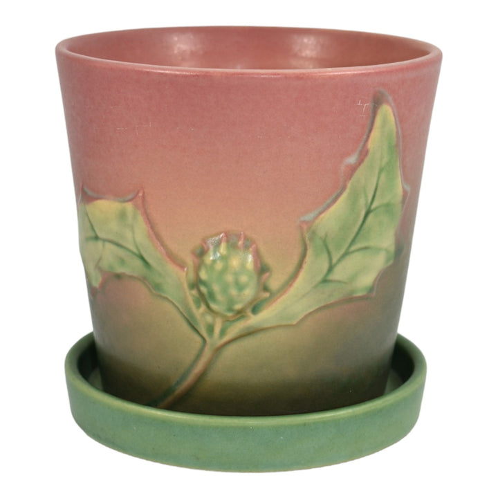 Roseville Thornapple Pink 1937 Vintage Pottery Flower Pot Saucer Planter 639-5 - Just Art Pottery