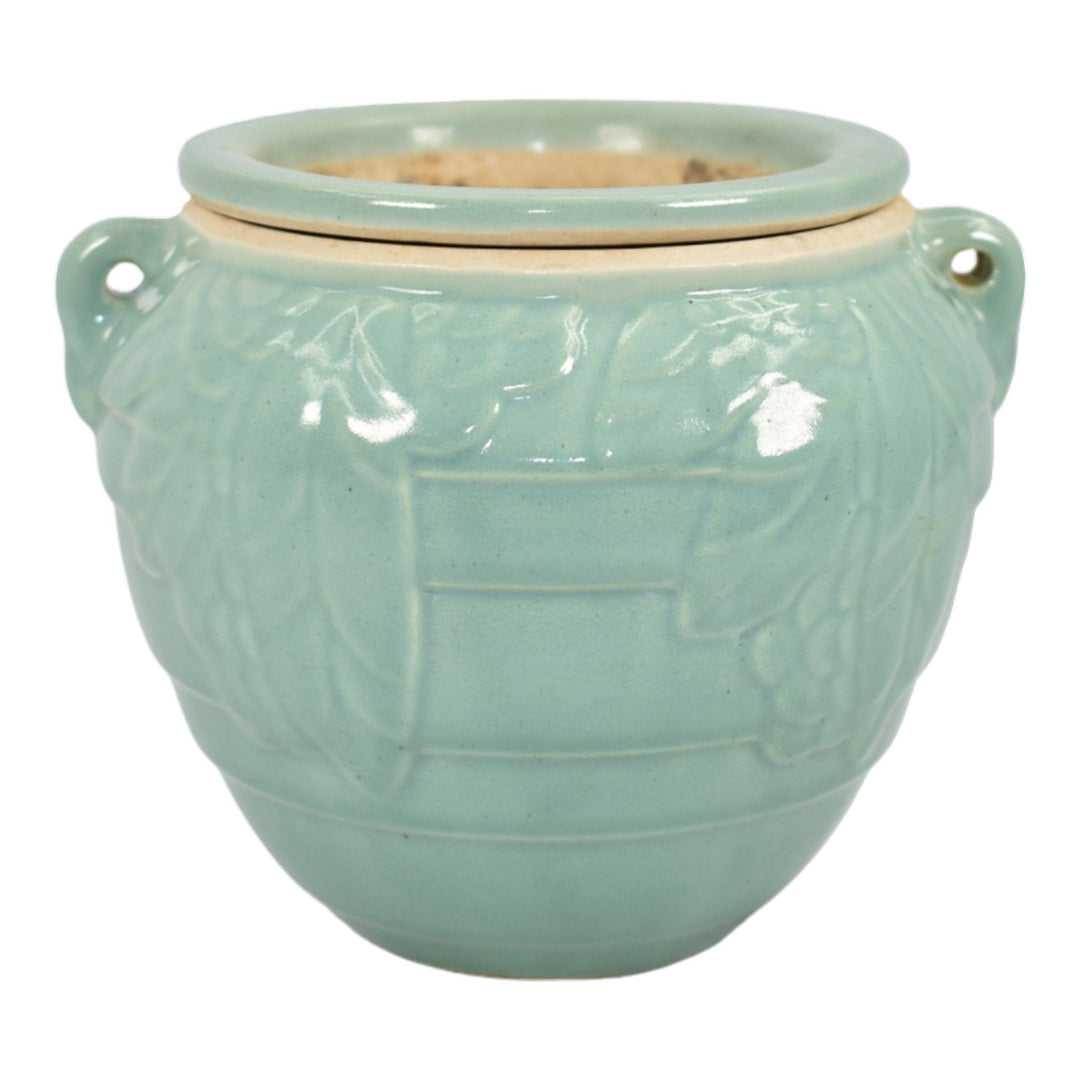 McCoy Vintage Pottery Blue Green Ceramic Flower Pot Planter Hanging Basket - Just Art Pottery