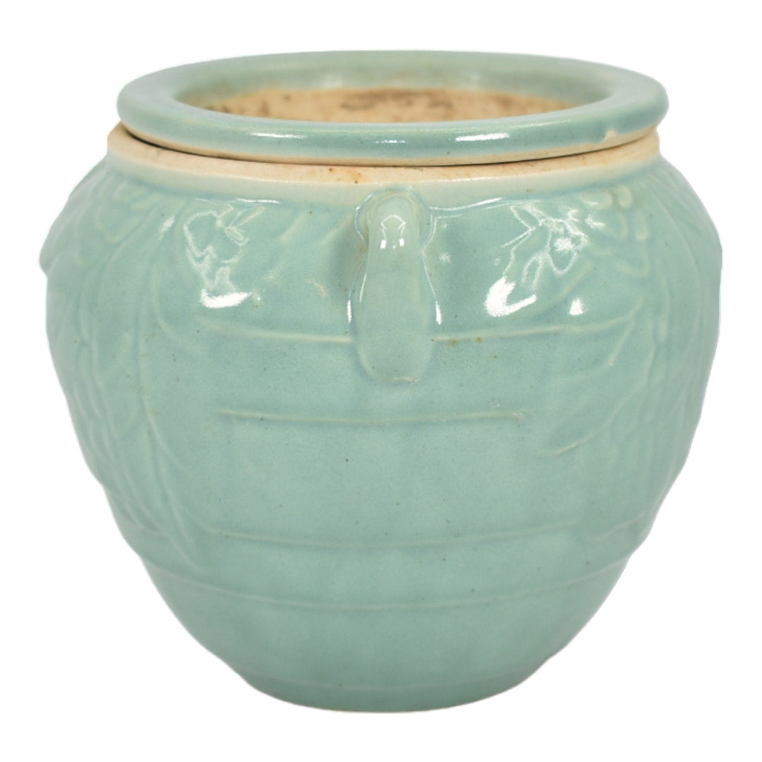 McCoy Vintage Pottery Blue Green Ceramic Flower Pot Planter Hanging Basket - Just Art Pottery
