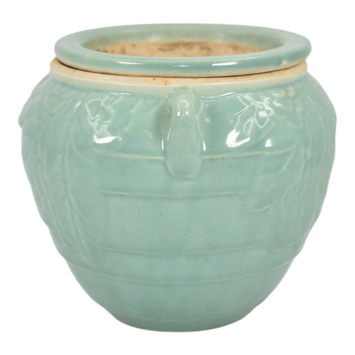 McCoy Vintage Pottery Blue Green Ceramic Flower Pot Planter Hanging Basket - Just Art Pottery