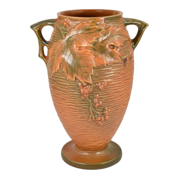 Roseville Bushberry Russet 1941 Vintage Art Pottery Ceramic Flower Vase 35-9 - Just Art Pottery
