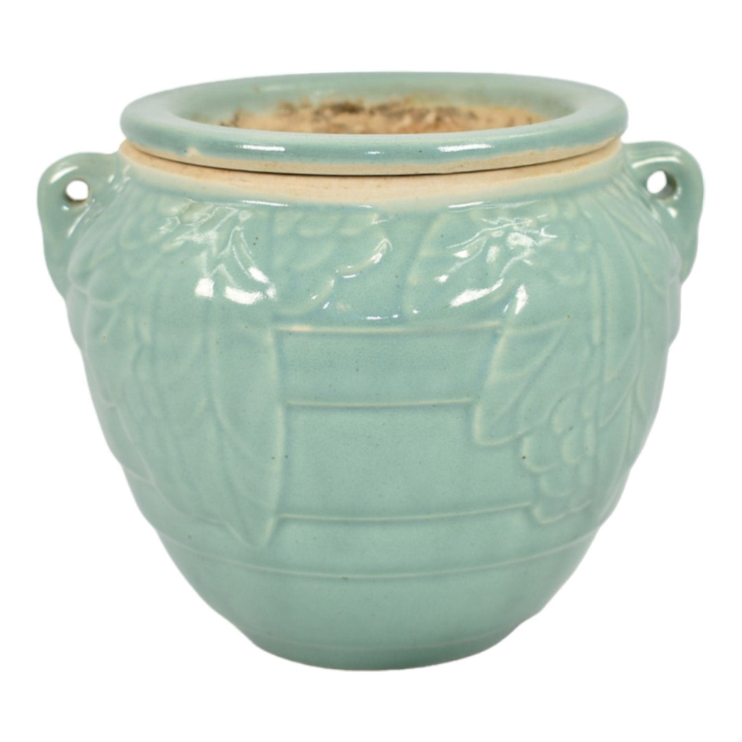 McCoy Vintage Pottery Blue Green Ceramic Flower Pot Planter Hanging Basket - Just Art Pottery